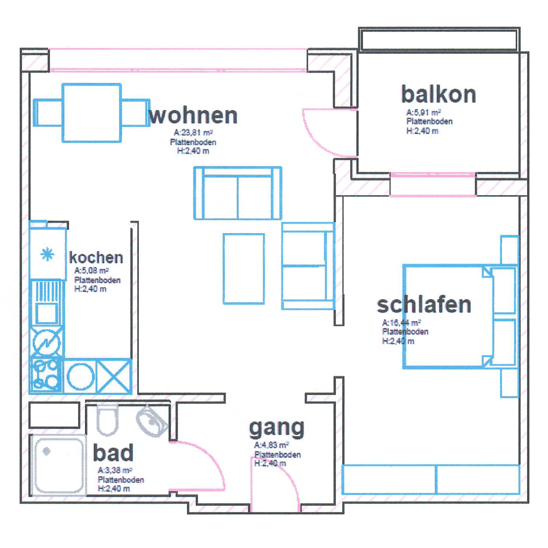 Royal Mirror Oftringen — Grundriss 2.5-Zimmer-Wohnung